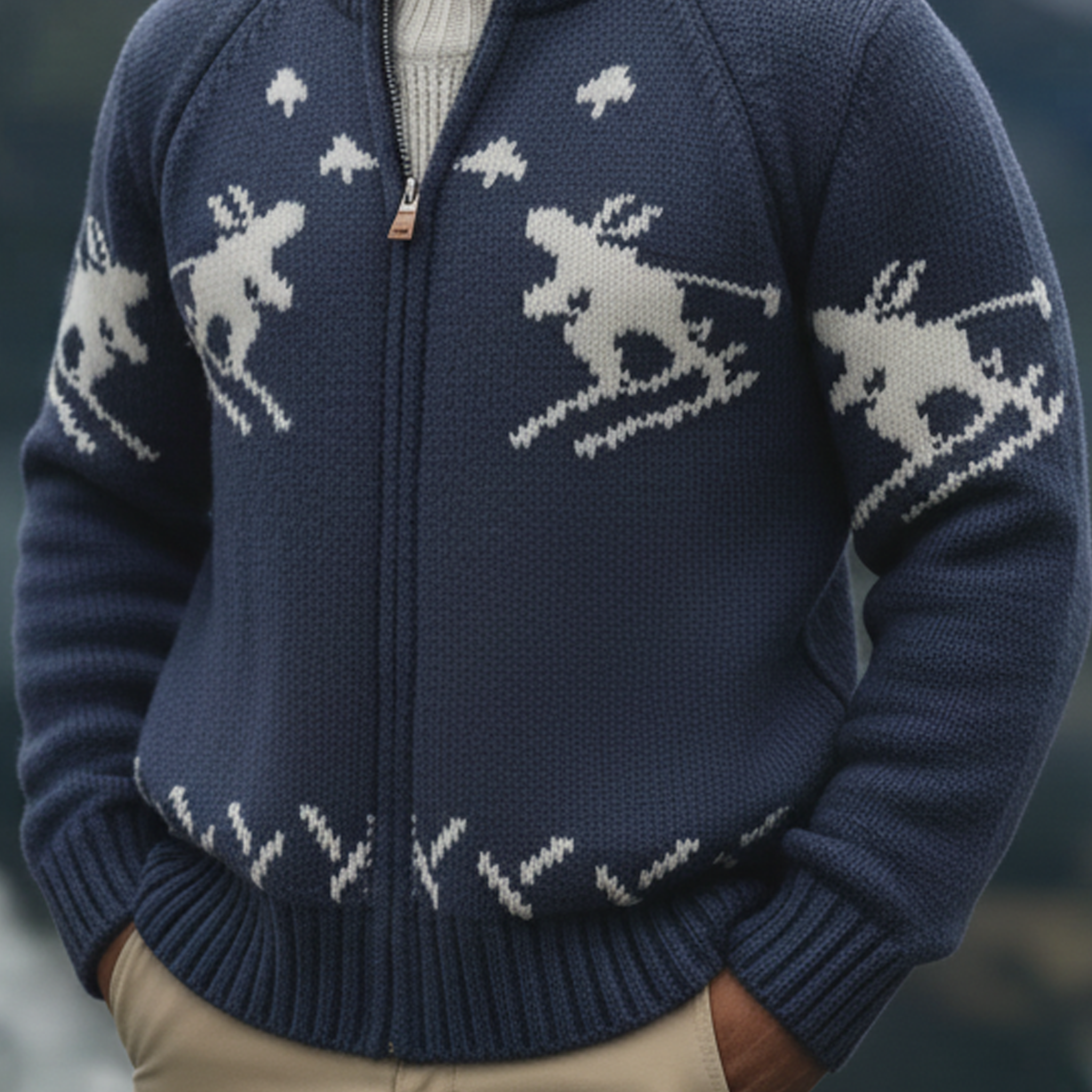 Men's Classic Casual Stand Collar Jacquard Knit Cardigan MTA3051K0K