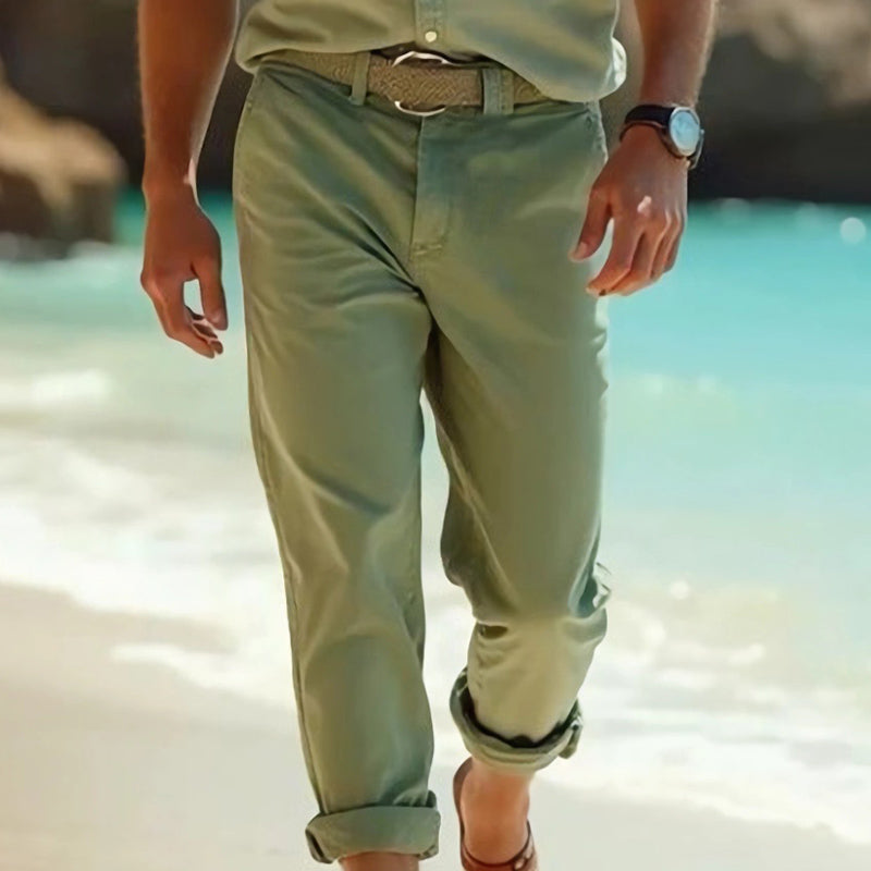 Men's Casual Solid Color Long Sleeve Shirt And Trousers Set MTA3002D3U