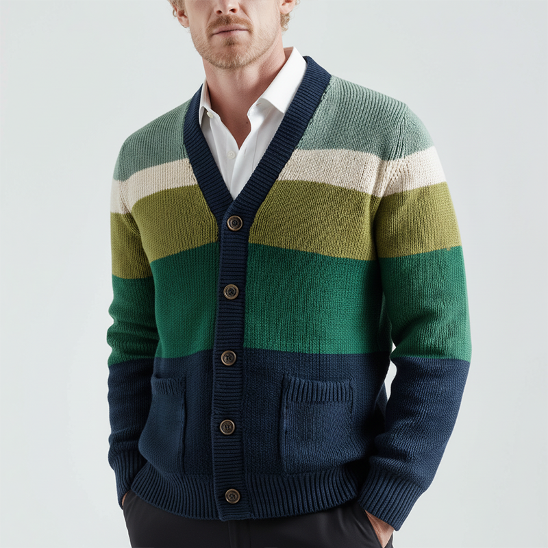 Men's Winter Fashion Contrast Striped Cotton Knitted Cardigan MTA2088J7P