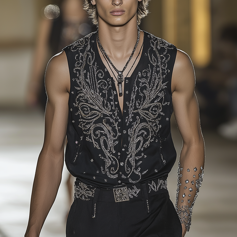 Men's Summer Fashion Embroidery Cotton Blend Sleeveless Shirt MTA2666F0P