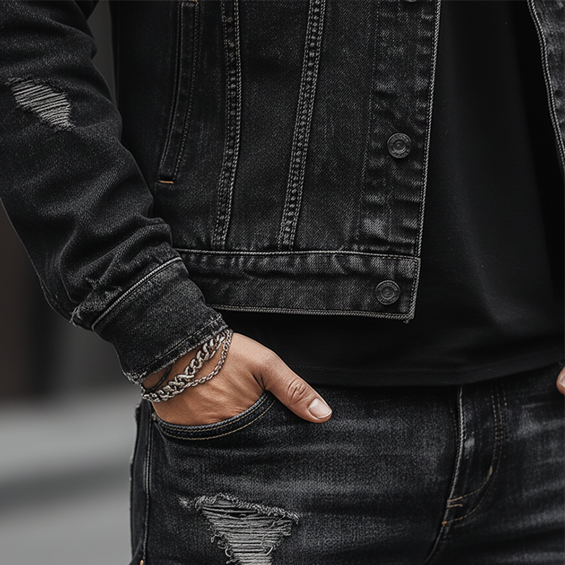 Men's Winter Retro Washed Ripped Button Denim Jacket MTA2501K8P