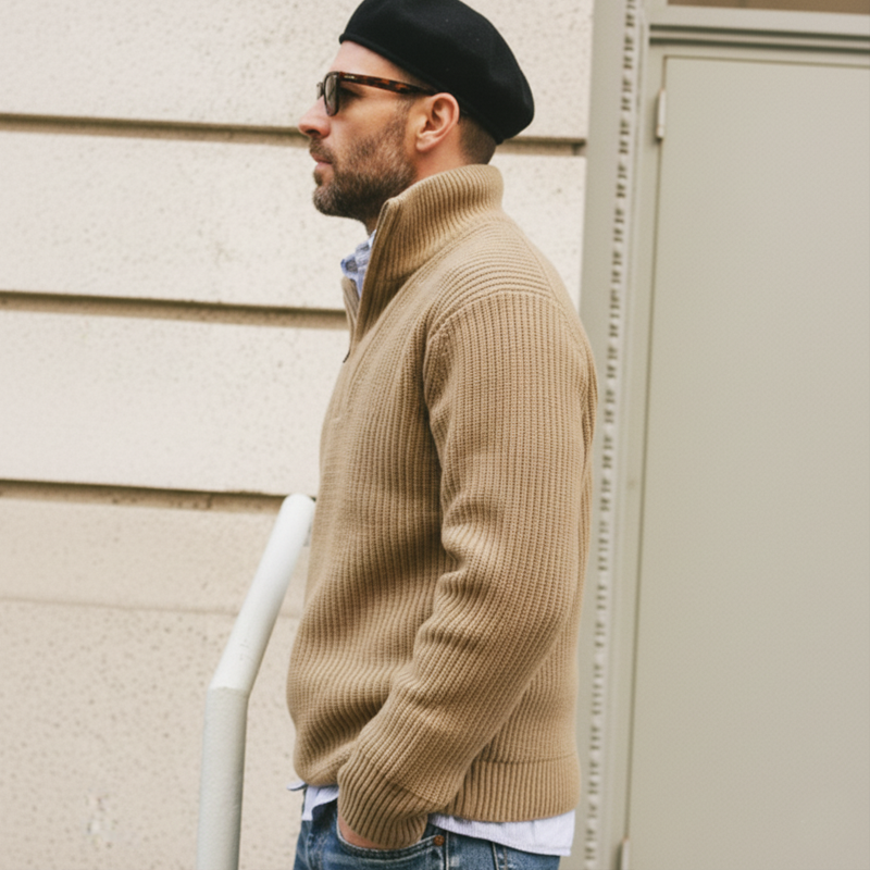 Men's Urban Zipper Stand Collar Knit Sweater MTA1751L5U