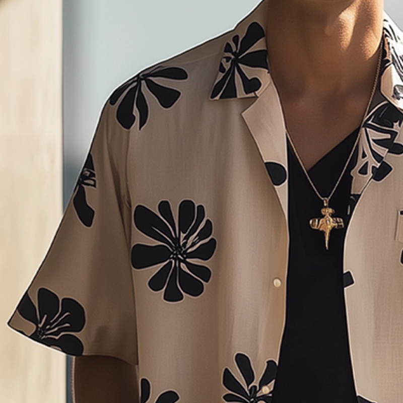 Men's Summer Casual Printed Loose Short Sleeve Shirt MTA0960F0U