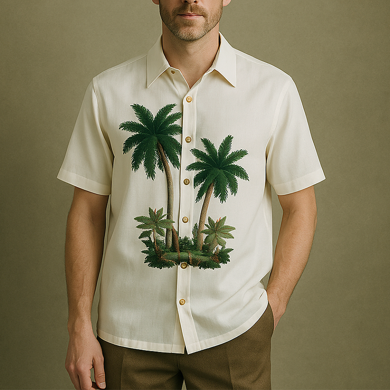 Men's Summer Fashion Embroidery Textured Fabric Short Sleeve Shirt MTA0843G0P