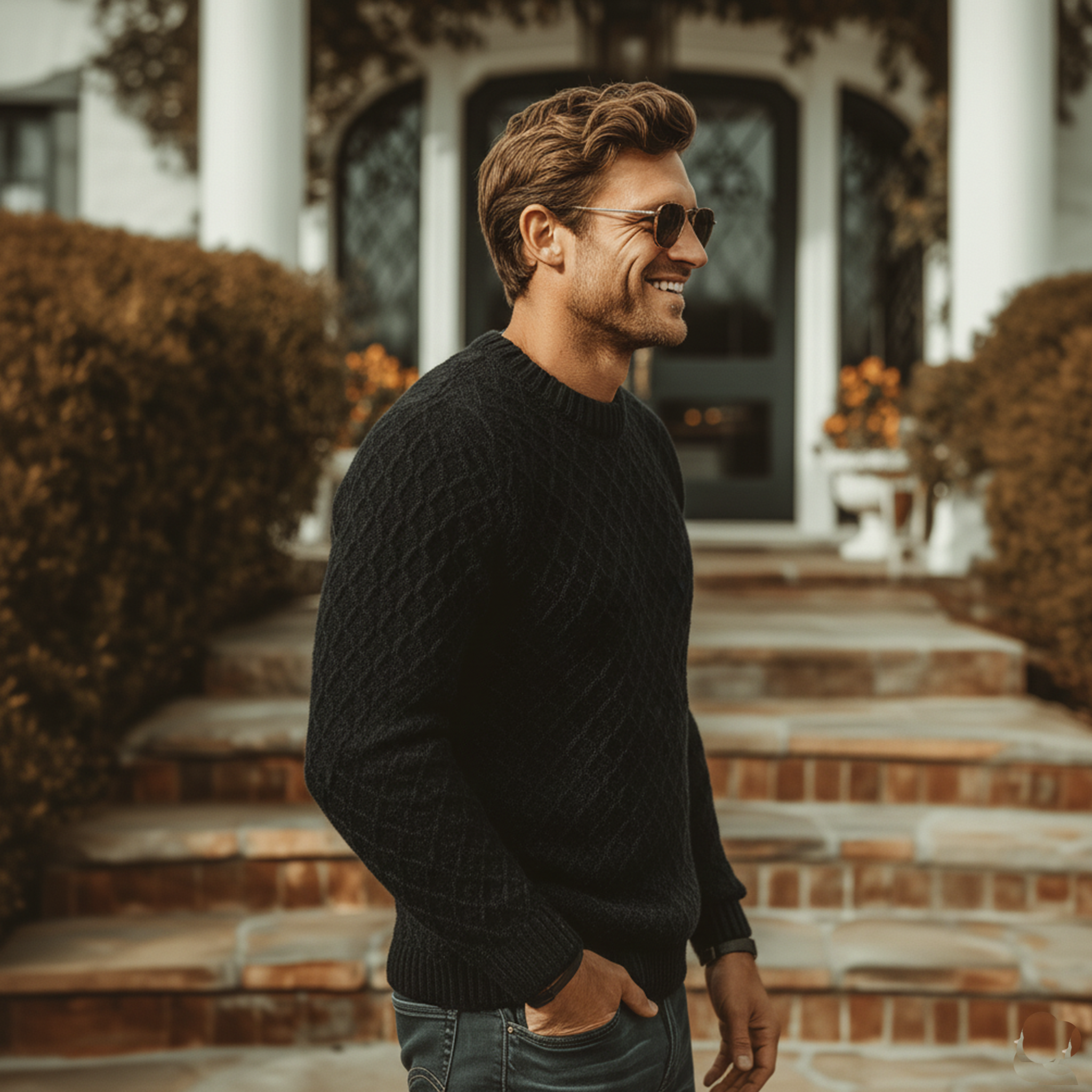 Men's Classic Casual Round Neck Jacquard Texture Sweater MTA2578J1K