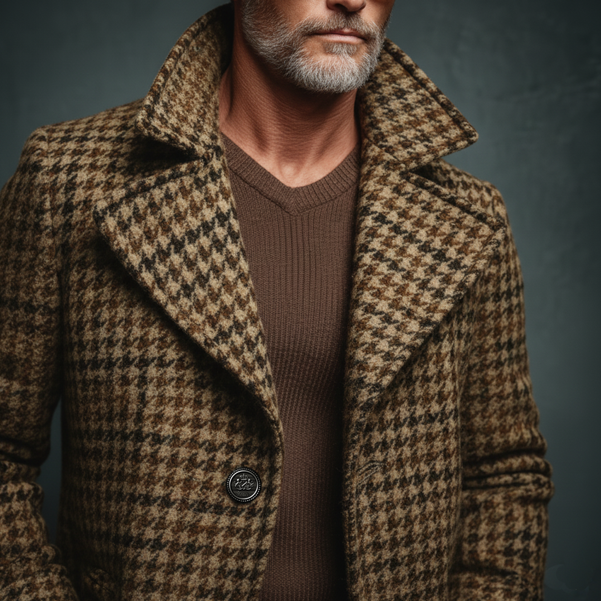 Men's Classic Light Business Imitation Houndstooth Wool Lapel Single-breasted Jacket MTA1081J2K
