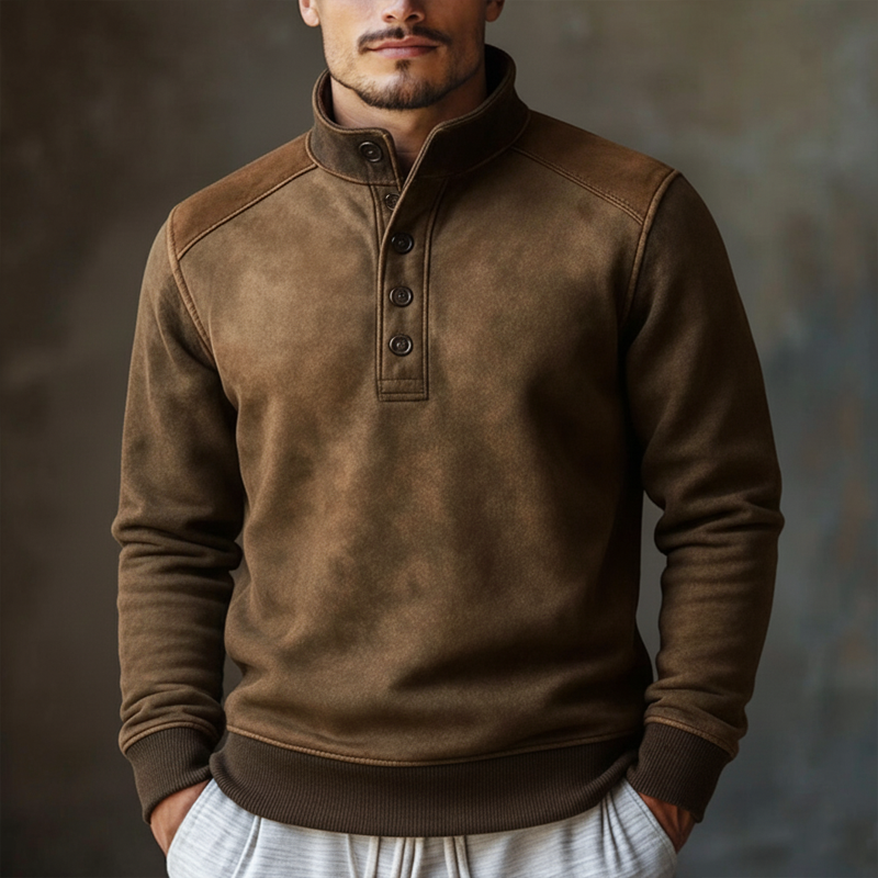 Men's Classic Suede Color-blocked Stand-up Collar Sweatshirt MTA0118K1U