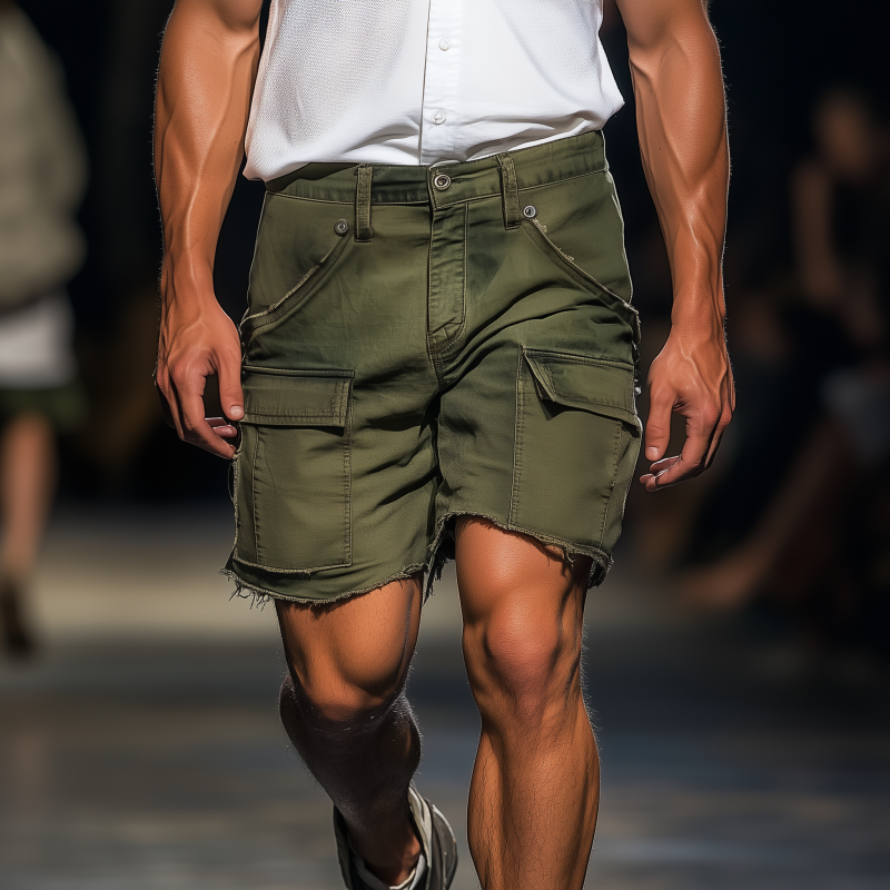 Men's Casual Outdoor Breathable Cotton Washed Distressed Multi-pocket Loose Cargo Shorts MTA0624F7M