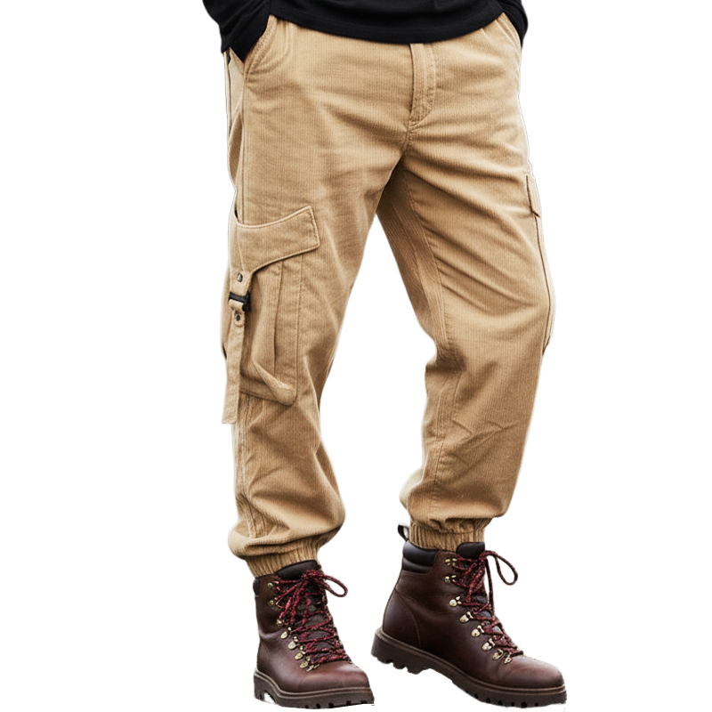 Men's Urban Light Khaki Corduroy Elastic Waist Pants MTA1503K3U