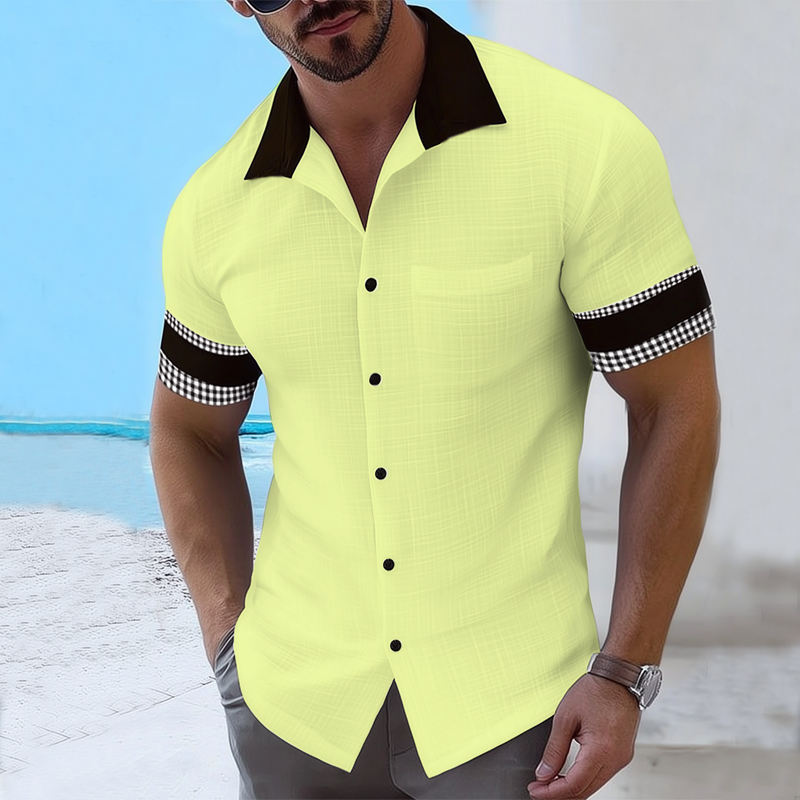 Men's Classic Textured Plaid Patchwork Short-sleeved Shirt MTA1798G3U