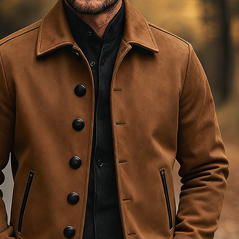 Men's Vintage Solid Lapel Faux Suede Jacket MTA2877J4X