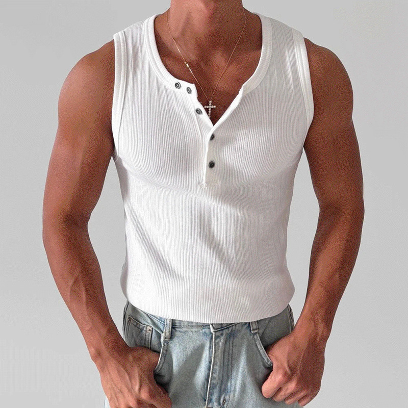 Men's Knitted Slim Fit Crew Neck Tank Top MTA0483G4X