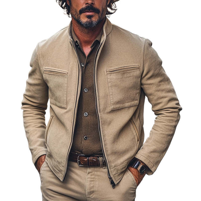 Men's Solid Cotton Multi-pocket Jacket MTA3142G9X
