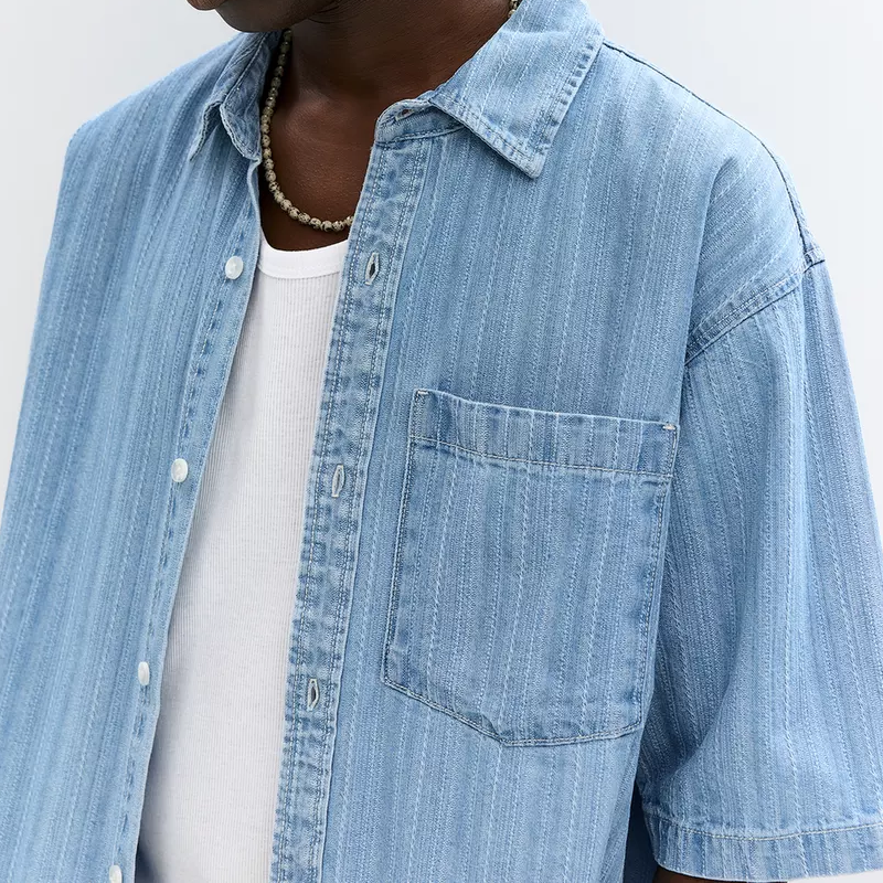 Men's Summer Fashion Denim Jacquard Short Sleeve Shirt MTA0553G1P