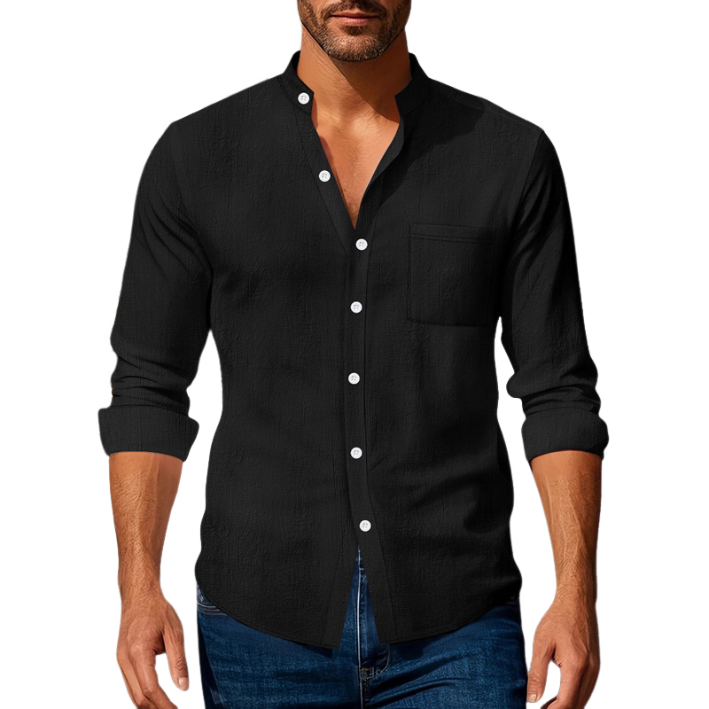 Men's Cotton Casual Solid Color Long Sleeve Shirt MTA1400G9X