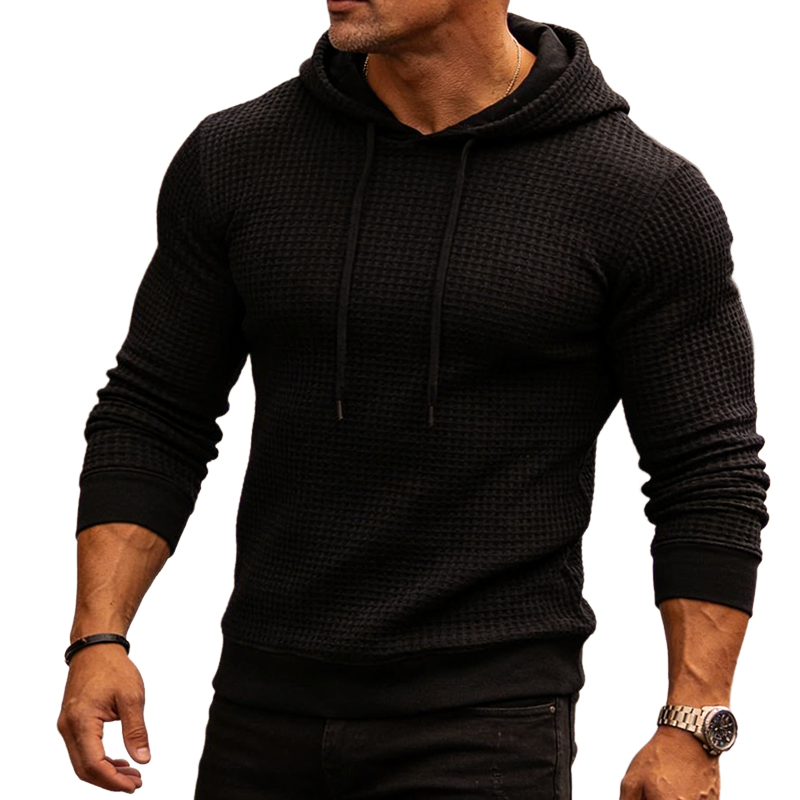 Men's Retro Casual Solid Color Waffle Hooded Sweatshirt MTA2402L0TO