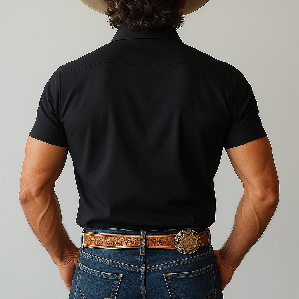 Men's Summer Western Cowboy Style Butterfly Print Cotton Blended Short Sleeve Shirt MTA1485E2P