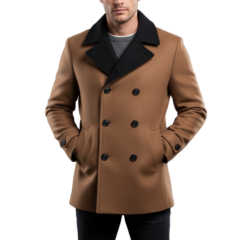 Men's Winter Fashion Contrast Color Stitching Faux Wool Double-breasted Coat MTA2827I8P