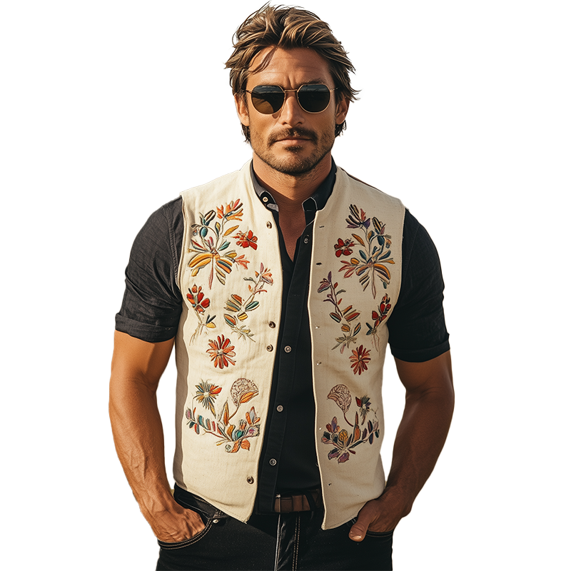Men's Summer Fashion Embroidered Cotton Blended Vest (with Lining) MTA2701F3P