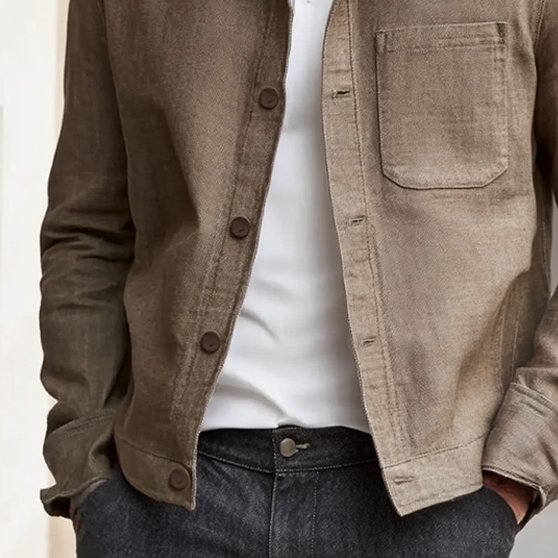 Men's Cotton And Linen Blend Lapel Multi-pocket Jacket MTA2275I8X