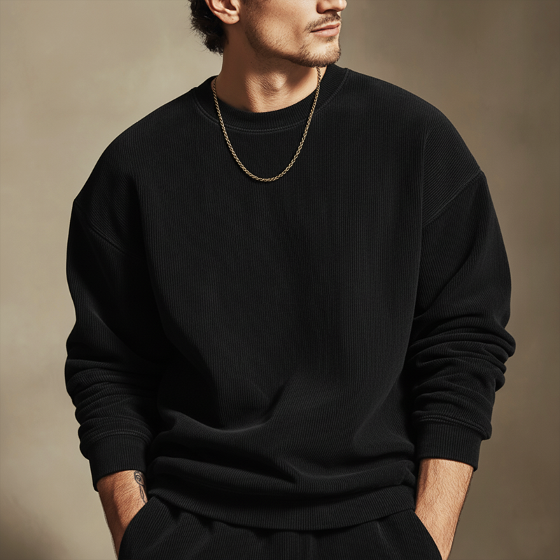 Men's Urban Solid Color Corduroy Crew Neck Sweatshirt MTA0955L2U