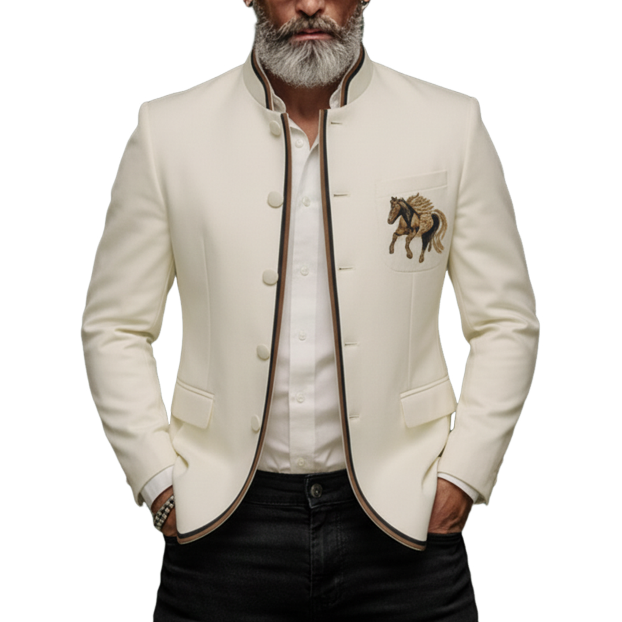 Men's Classic Retro Stand Collar Cotton Blend Embroidered Jacket MTA1466K3K