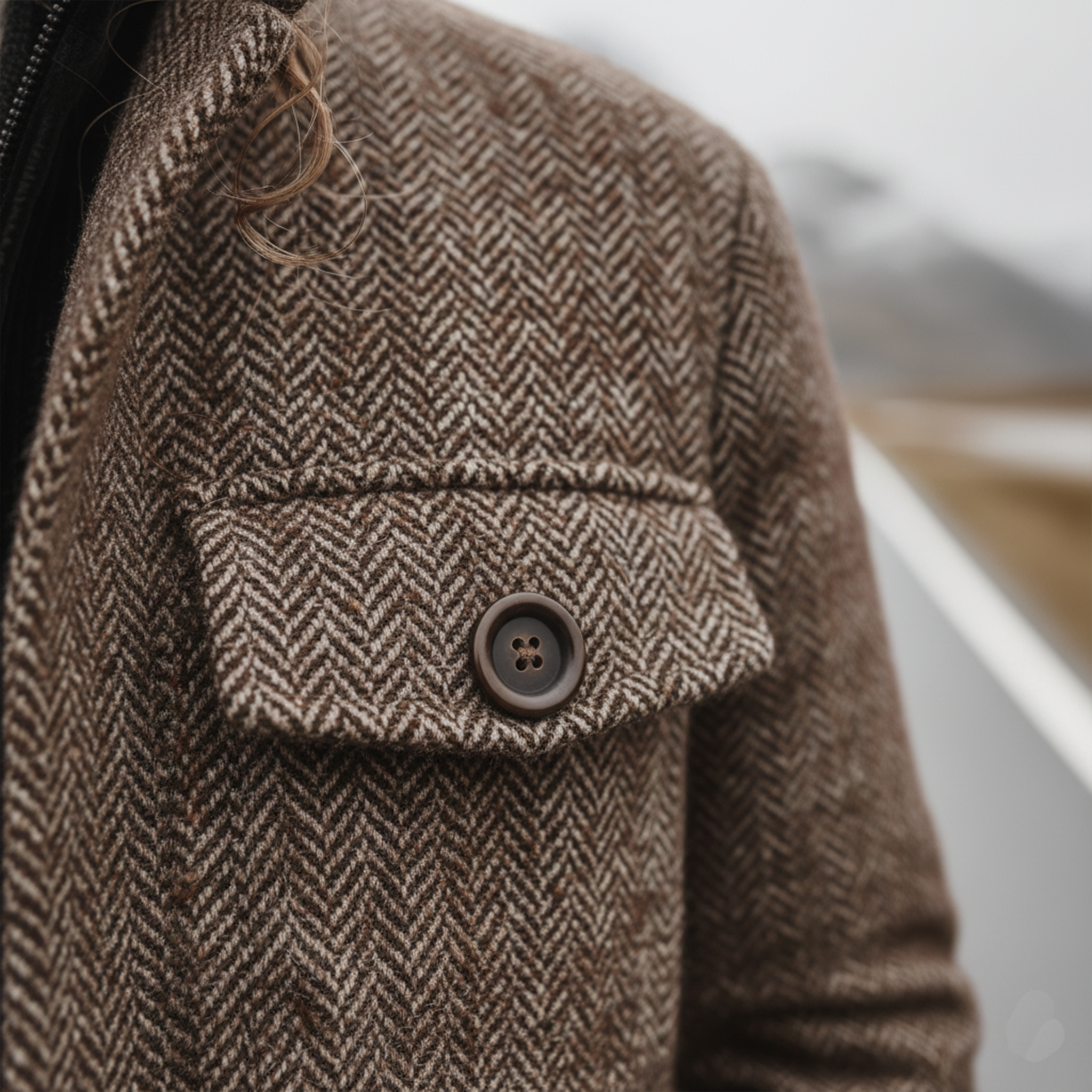 Men's Classic Casual Stand-up Collar Multi-pocket Faux Herringbone Woolen Jacket MTA1618J9K