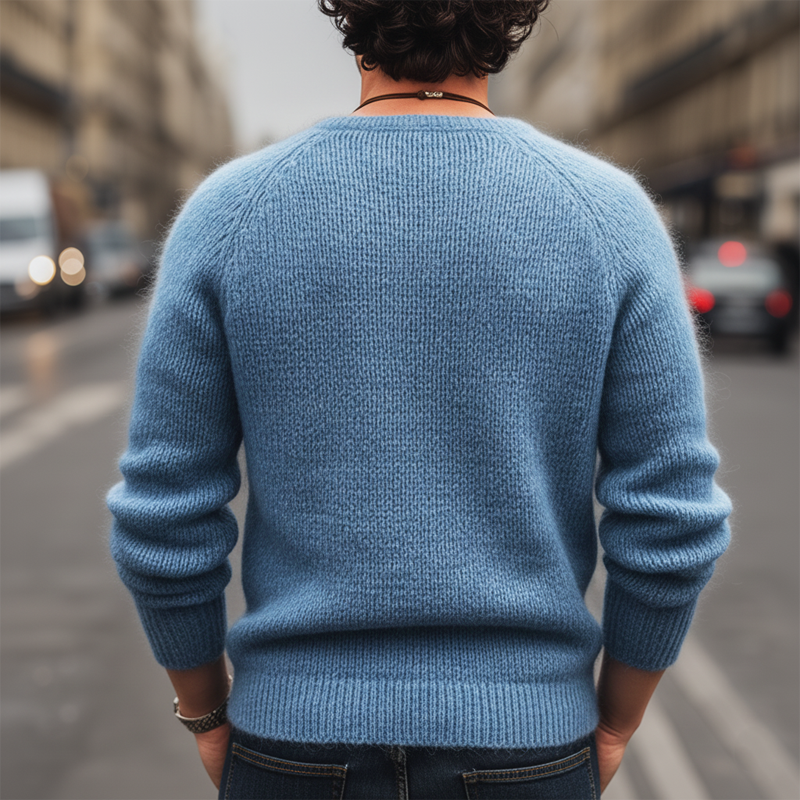 Men's Classic Blue Crew Neck Casual Pullover Sweater MTA1616J7U