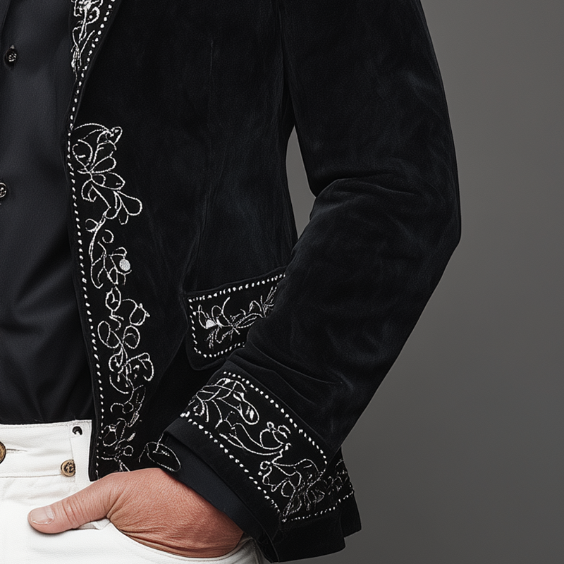 Men's Stylish Embroidered Faux Suede Suit Jacket MTA2722H5P