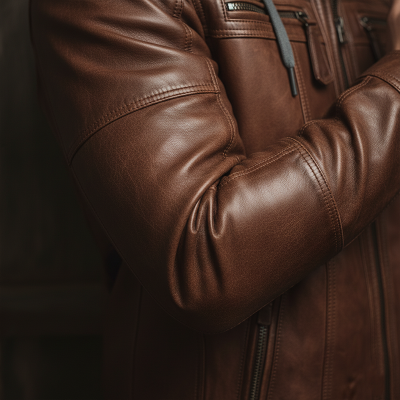 Men's Winter Fake Two-Piece Hooded Zipper Leather Jacket MTA1100J0P