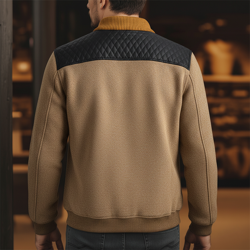 Men's Winter Retro Faux Wool PU Patch Warm Jacket MTA2264J2P