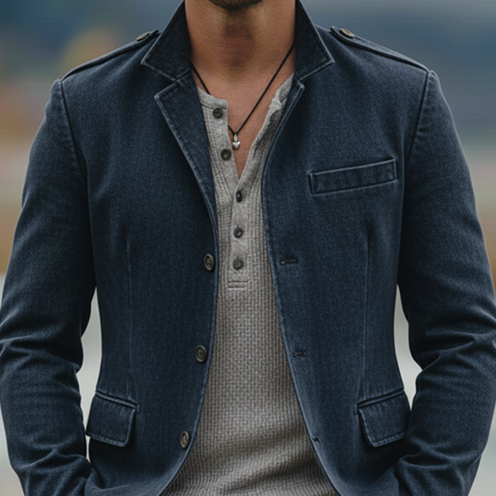 Men's Classic Casual Stand-collar Epaulet Washed Cotton Blend Jacket MTA1679L8K