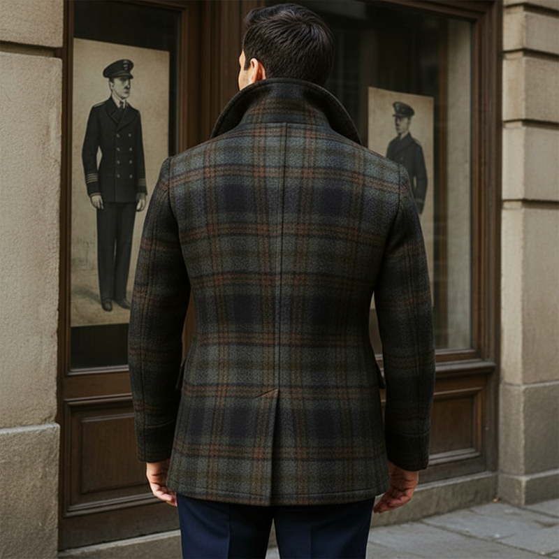 Men's Vintage Plaid Double-Breasted Faux Woolen Jacket MTA1378J9U