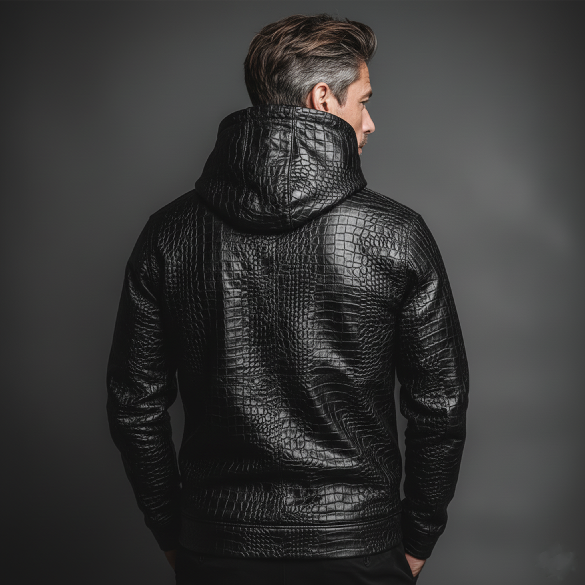 Men's Classic Casual Crocodile Leather PU Leather Hoodie MTA1638J2K