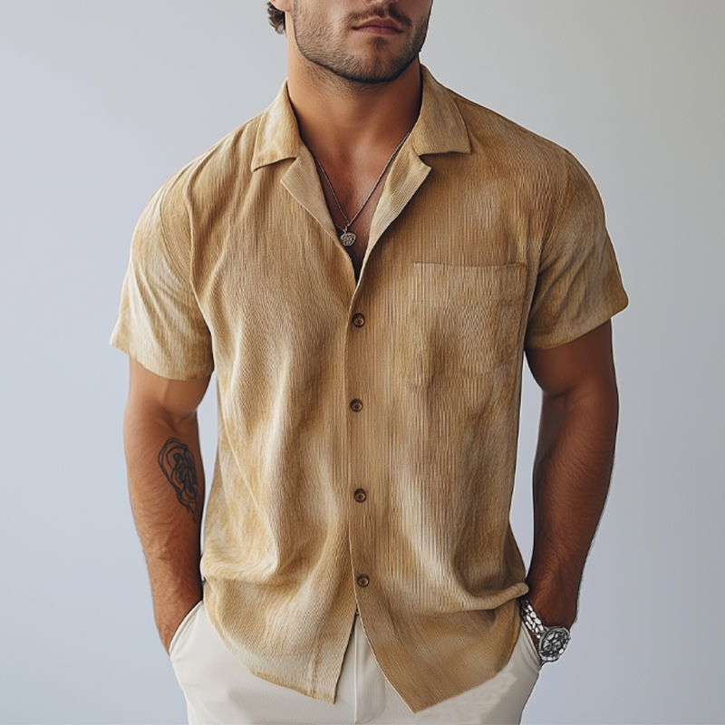 Men's Summer Textured Printed Short Sleeve Shirt MTA0960F6U
