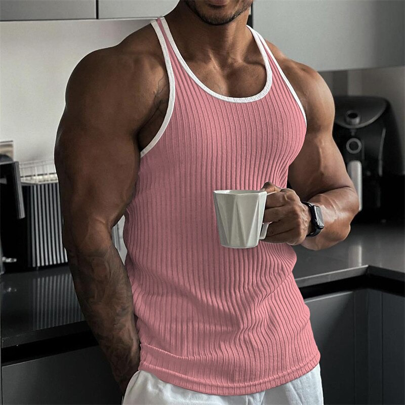 Men's Striped Contrast Knit Crew Neck Tank Top MTA1100G8X