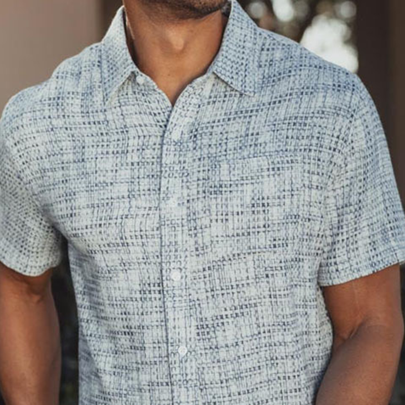 Men's Fashion Casual Cotton Blended Jacquard Fabric Slim Fit Short Sleeve Shirt MTA1593G8K