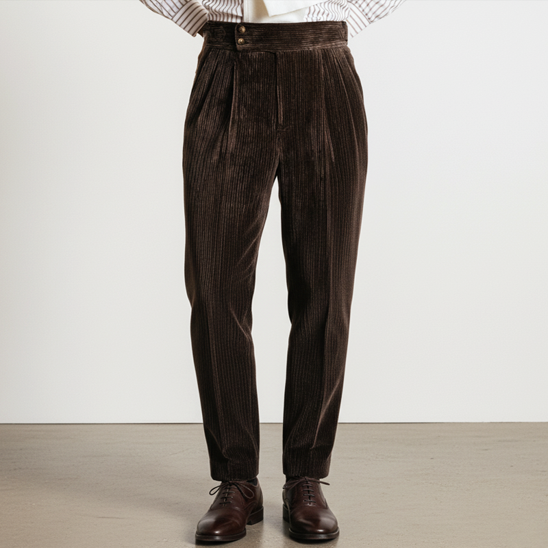 Men's Business Dark Brown Corduroy Slim-fit Pants MTA1727K5U
