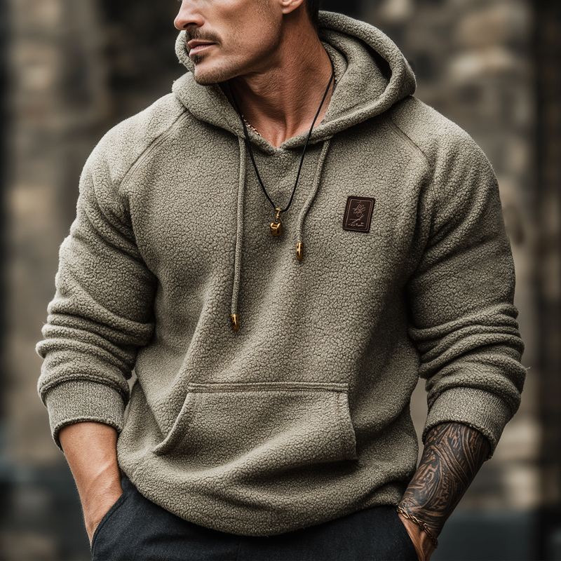 Men's Urban Casual Grey-green Fleece Hooded Sweatshirt MTA1559L6U