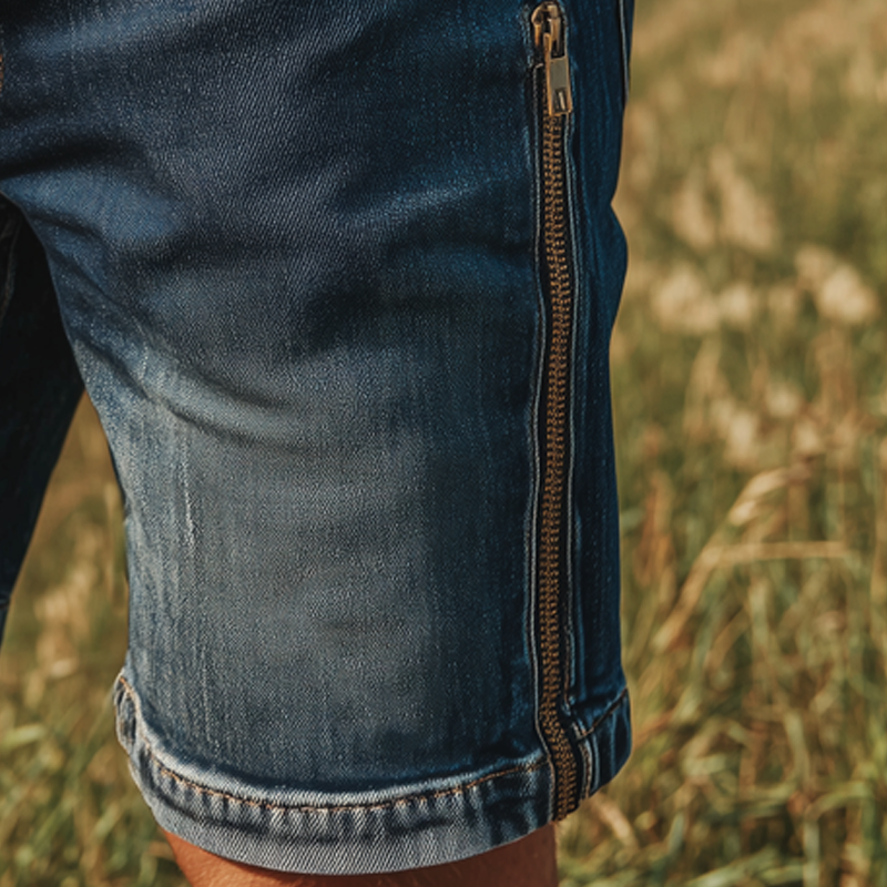 Men's Summer Fashion Side Zipper Vintage Denim Shorts MTA1892F7U