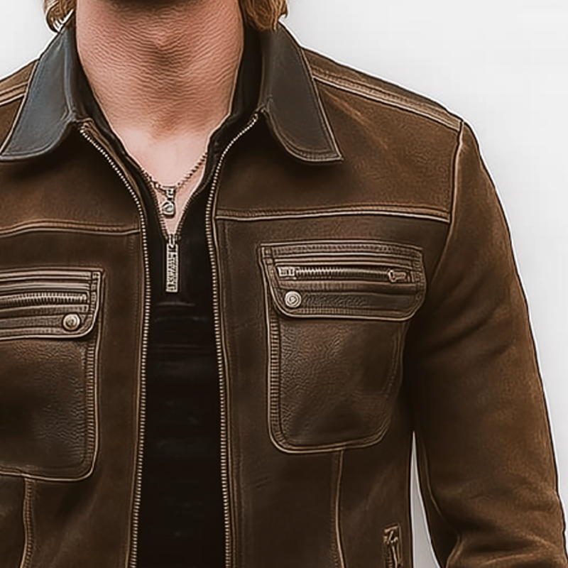 Men's Vintage Suede And PU Leather Patchwork Zipper Jacket MTA0854I5U