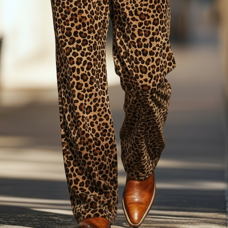 Men's Vintage Leopard Print Velvet Casual Trousers (belt Not Included) MTA2901L0P