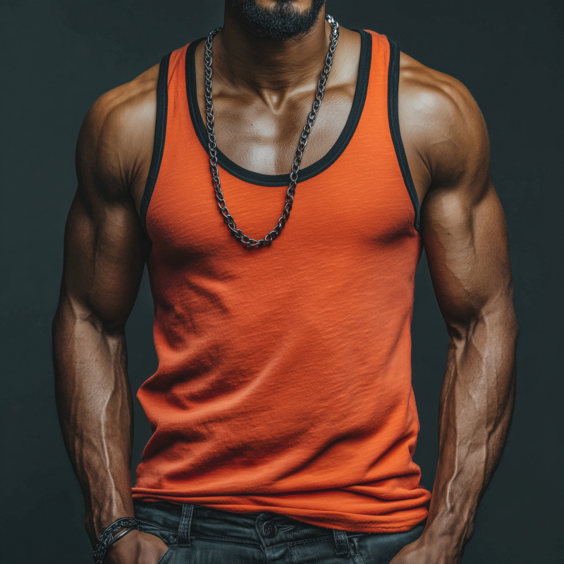 Men's Casual Breathable Skin-friendly Colorblock Cotton U-neck Patch Pocket Slim Tank Top MTA0798G1M