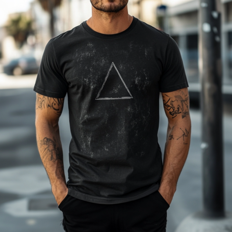Men's Casual Distressed Triangle Print Round Neck Slim Fit Short Sleeve T-shirt MTA1564E1M