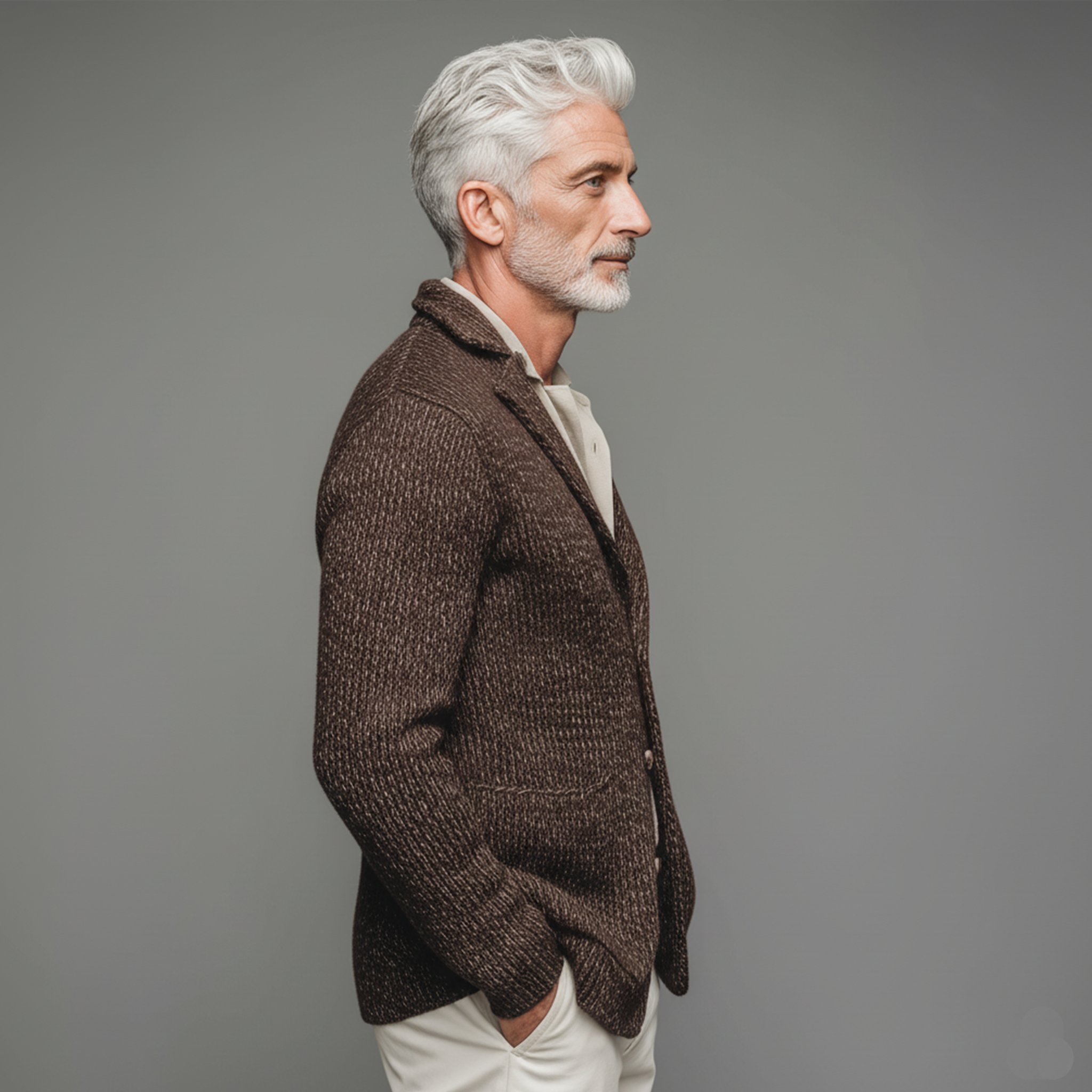 Men's Classic Casual Suit Collar Single-Breasted Slim Fit Knit Cardigan MTA3057J2K