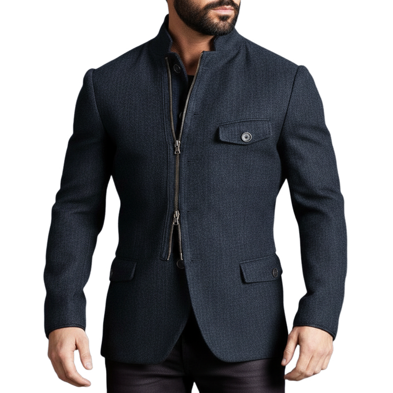 Men's Classic Dark Blue Twill Single-slit Denim Jacket MTZ1303A9U