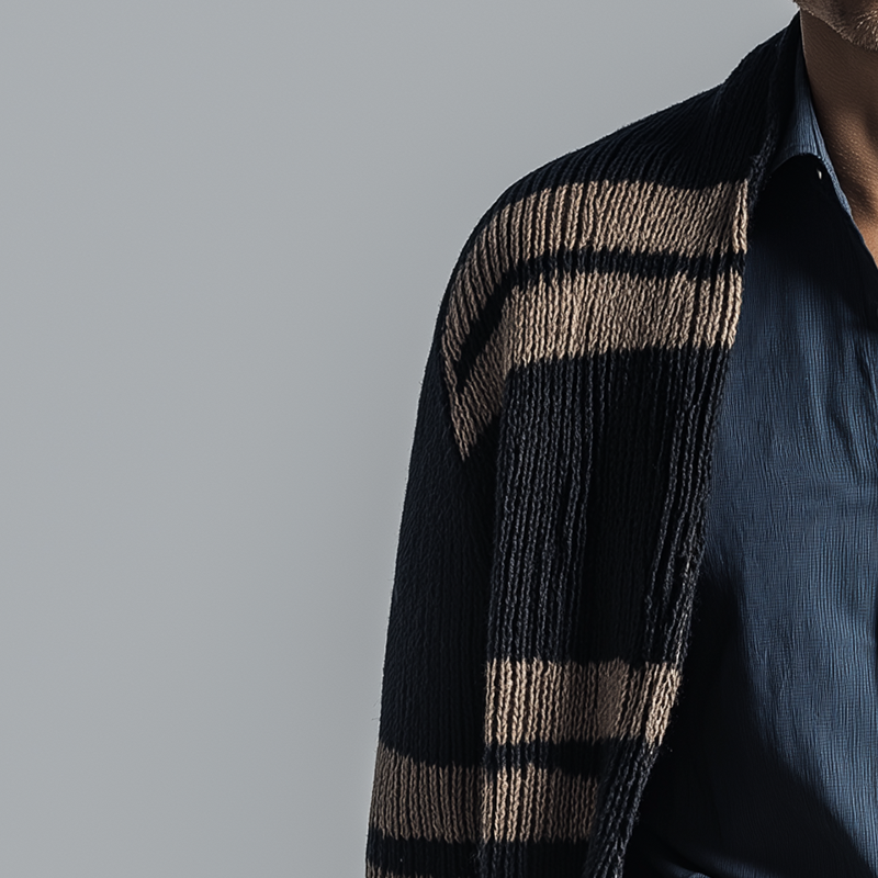 Men's Winter Fashion Striped Knitted Tassel Shawl Cardigan MTA0271I1P