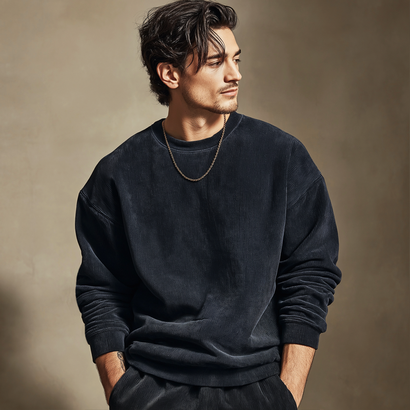 Men's Urban Solid Color Corduroy Crew Neck Sweatshirt MTA0955L2U