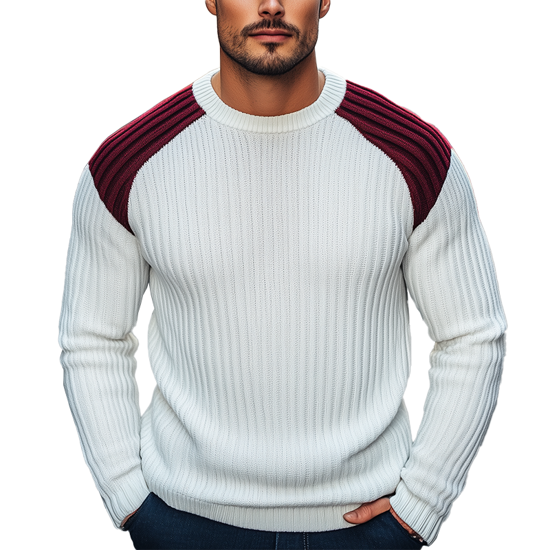 Men's Winter Retro Color Block Cotton Yarn Knit Crew Neck Sweater MTA2946J2P
