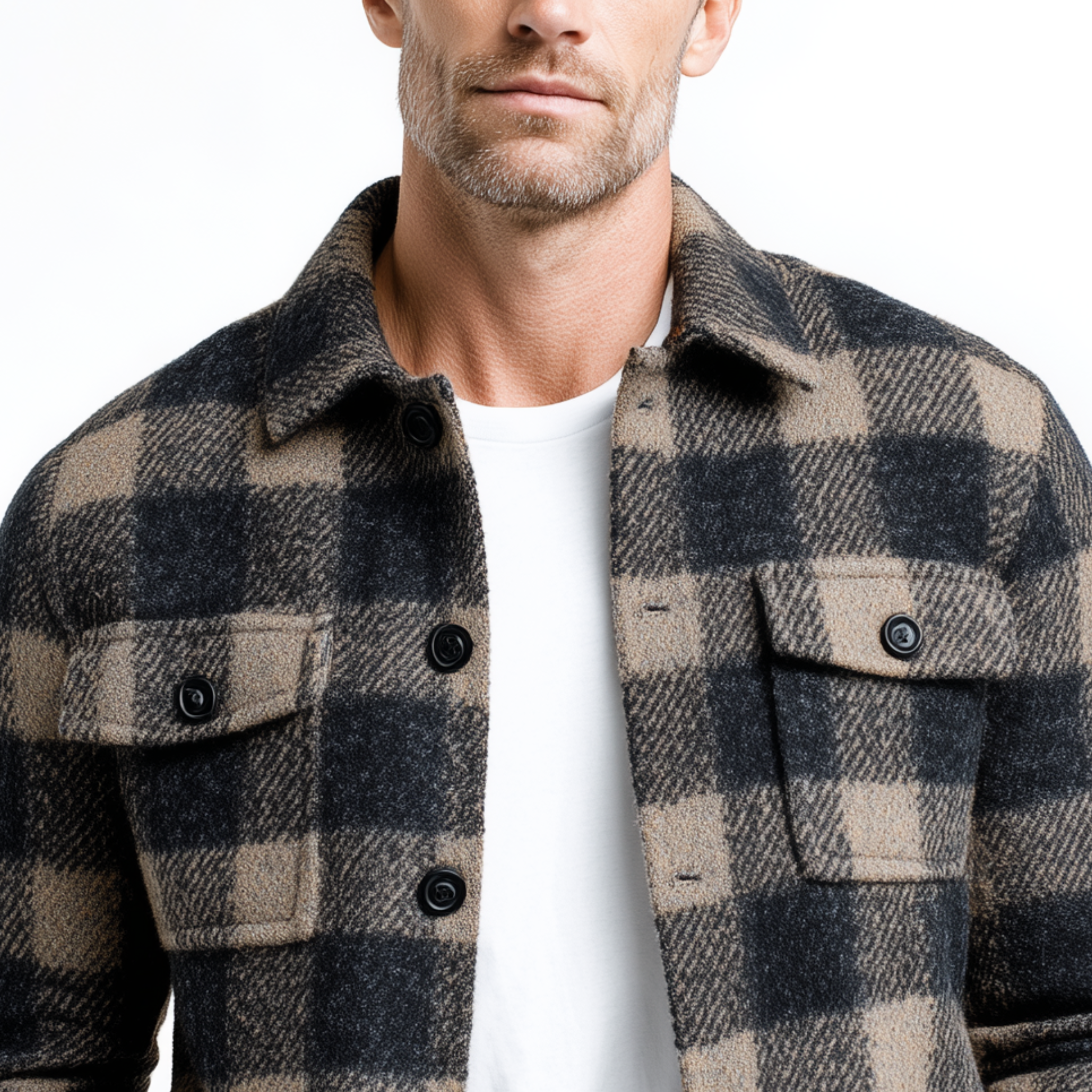 Men's Classic Casual Plaid Thin Wool Cotton Blend Lapel Jacket MTA3053H5K